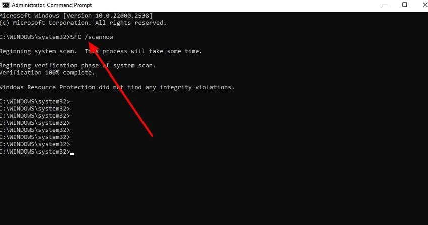 type command for system file checker