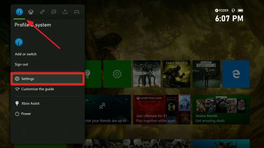 navigate to profile settings