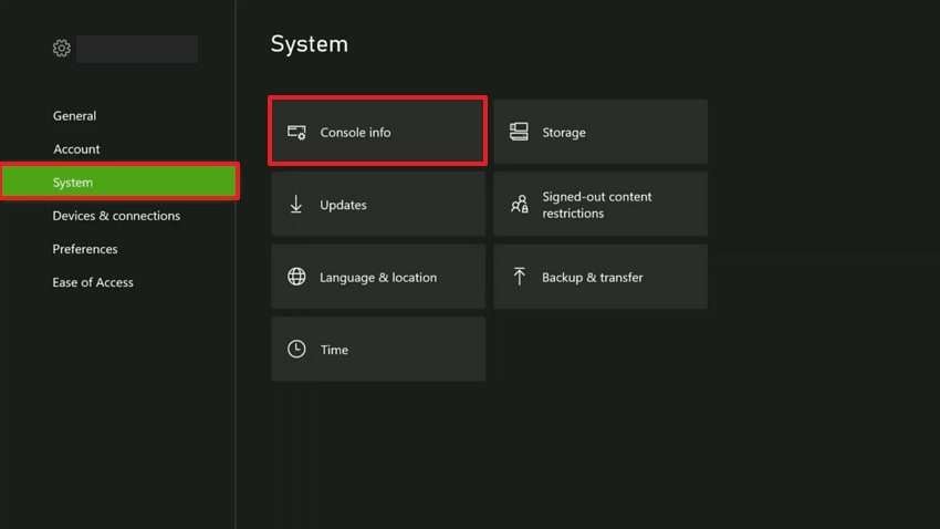 choose console info system settings