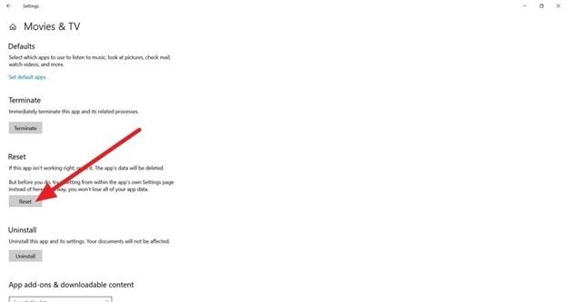 choose the reset button