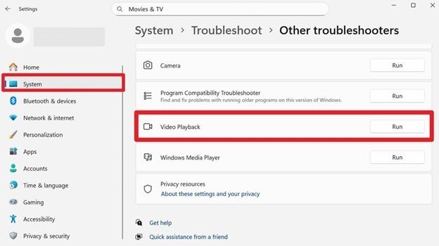 pick the video playback option