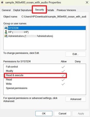 check the read permissions