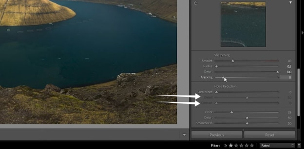 adjusting noise reduction in detail settings