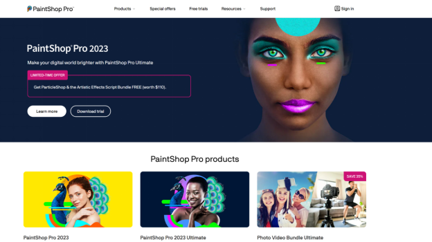 paintshop pro official webpage interface