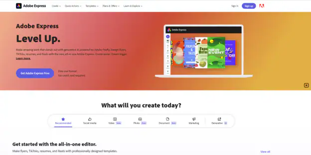 adobe express official webpage interface