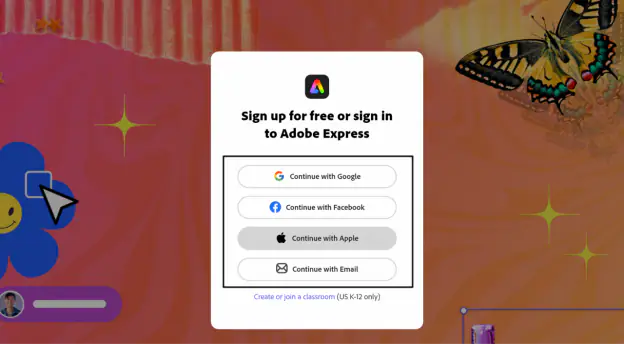 sign in to adobe express