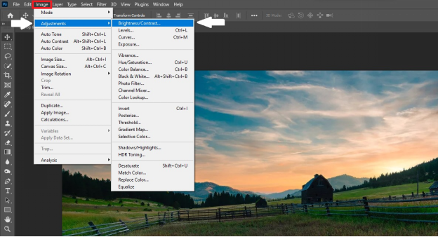 opening the brightness contrast settings