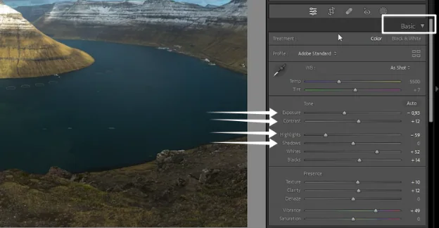 adjust the basic settings of your photo