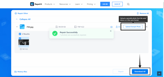 download your repaired photo or use advanced repair