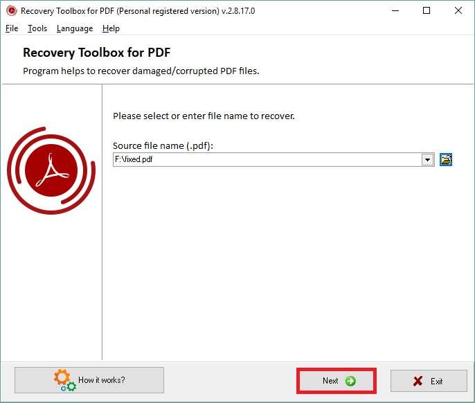 add pdf in recovery toolbox