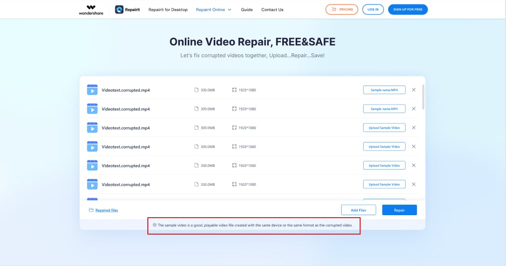 upload a sample video for advanced repair