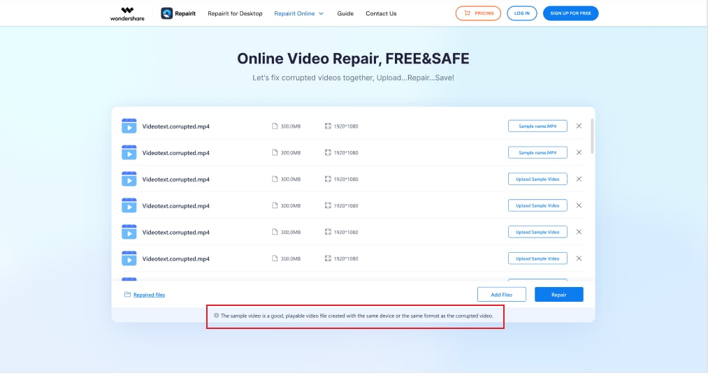 upload sample video with same format