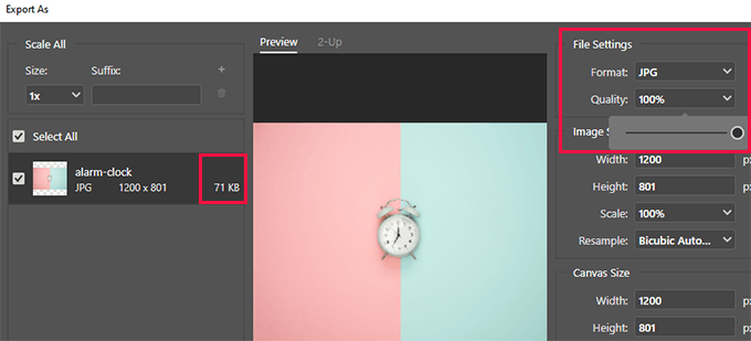 adjust quality from export as windows