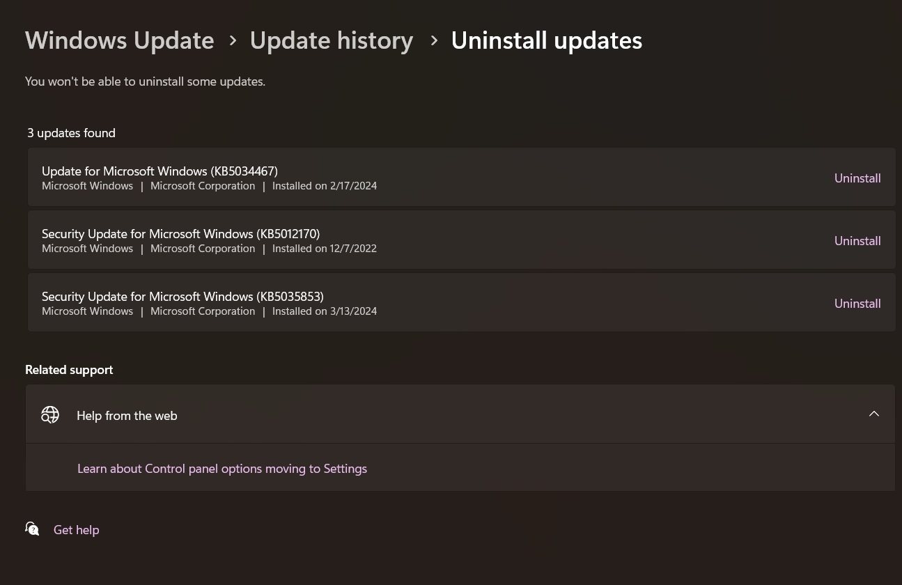 uninstall recent windows update 