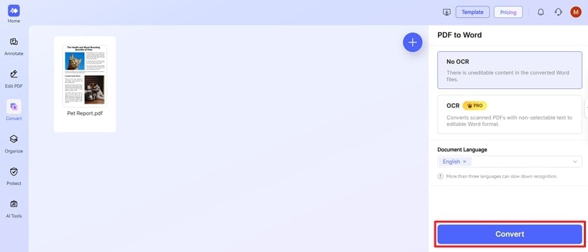 tap the convert button