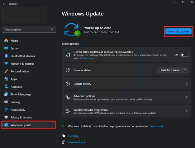 press check for updates button