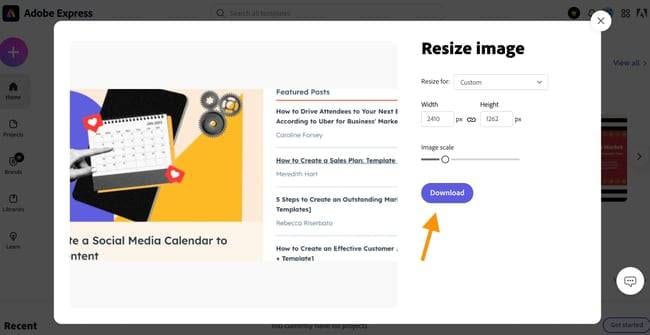 adobe express resize image download option