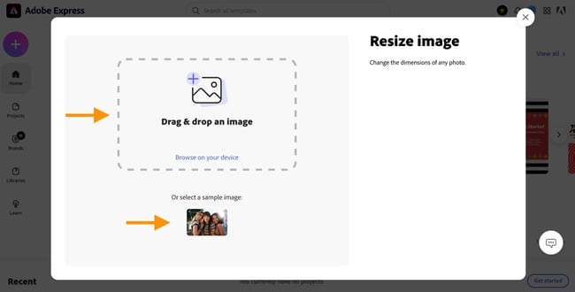 adobe express ridimensiona l'immagine con il drag drop