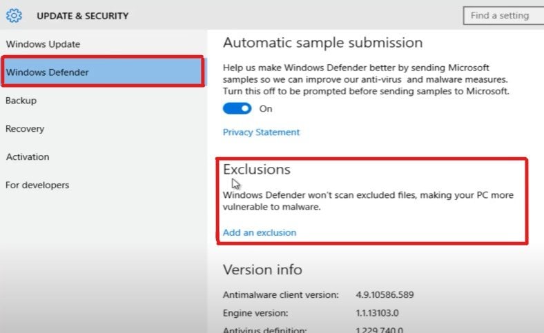 windows exclusion for adobe