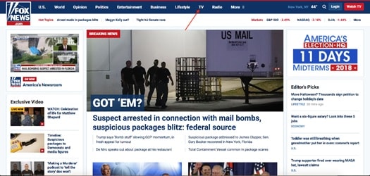 tableau de bord du site Fox News
