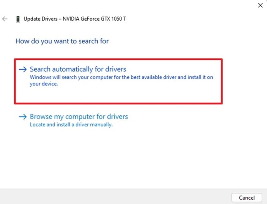 search automatically for drivers