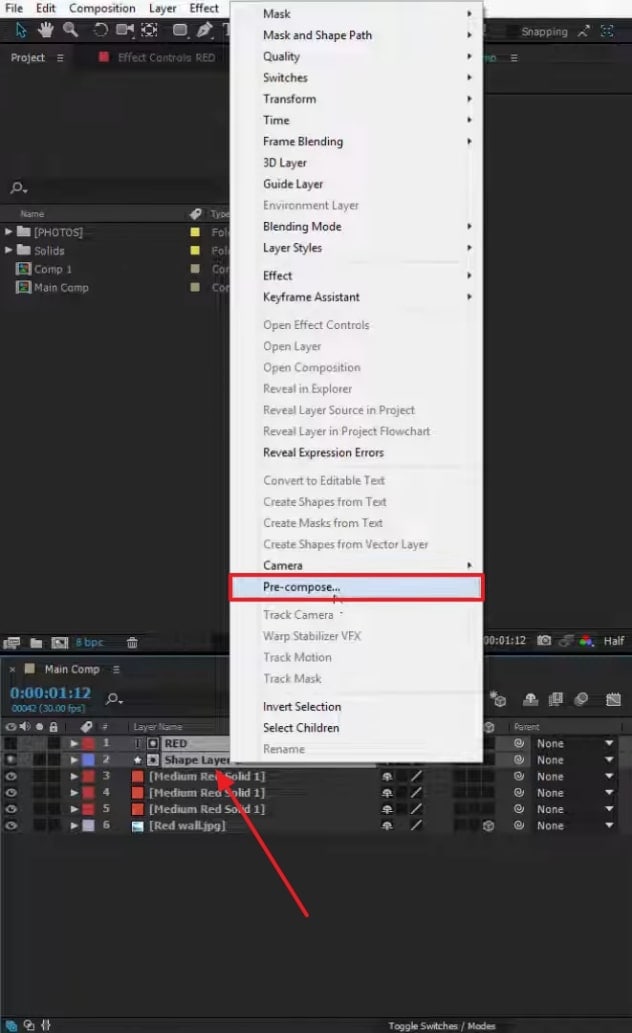 choose pre compose option