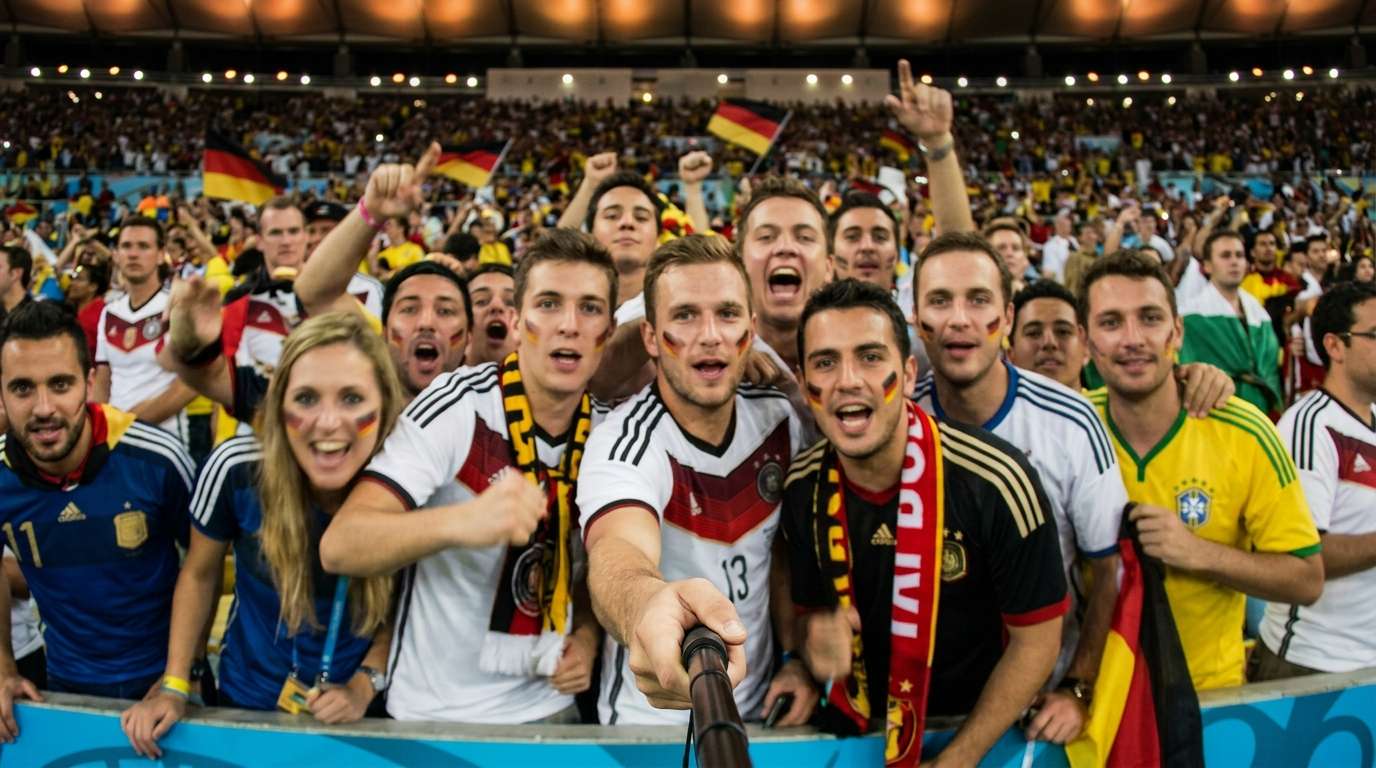 unblur soft stadium selfie fan group photo after