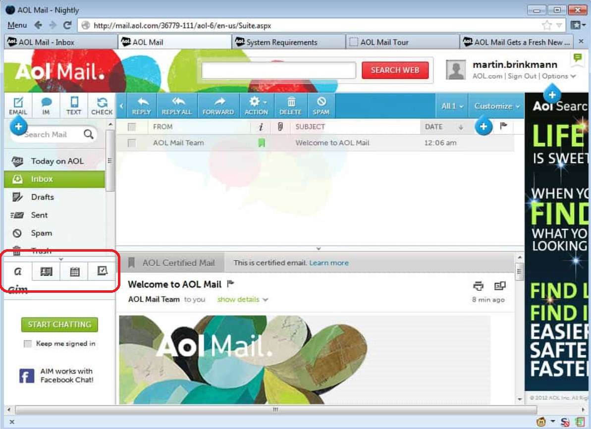advanced functions in aol mail