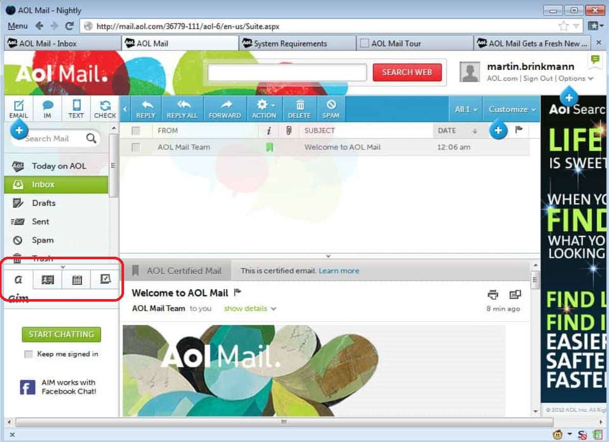 fonctions avancées dans aol mail