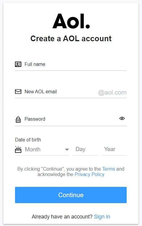 enter your credentials for aol mail 