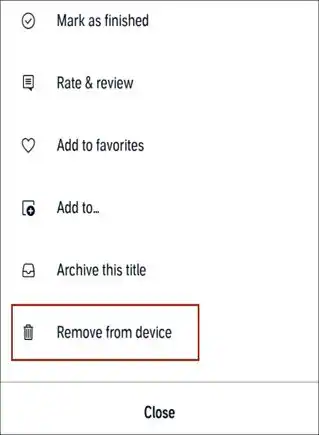 select the remove from device option