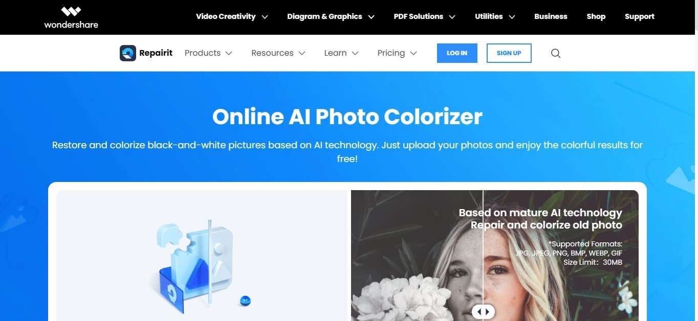 painel do repairit ai photo colorizer