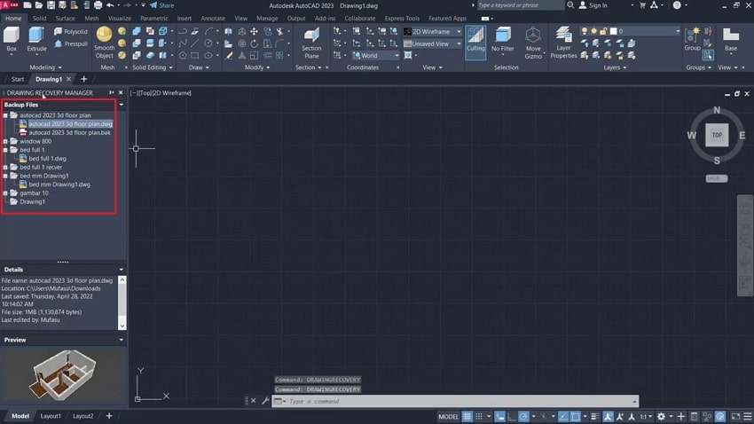 access backup files autocad