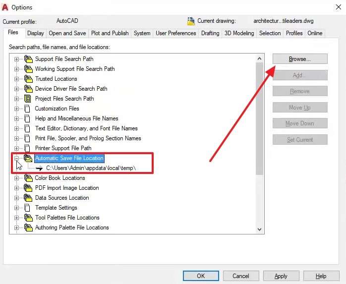 browse file automatic save file location