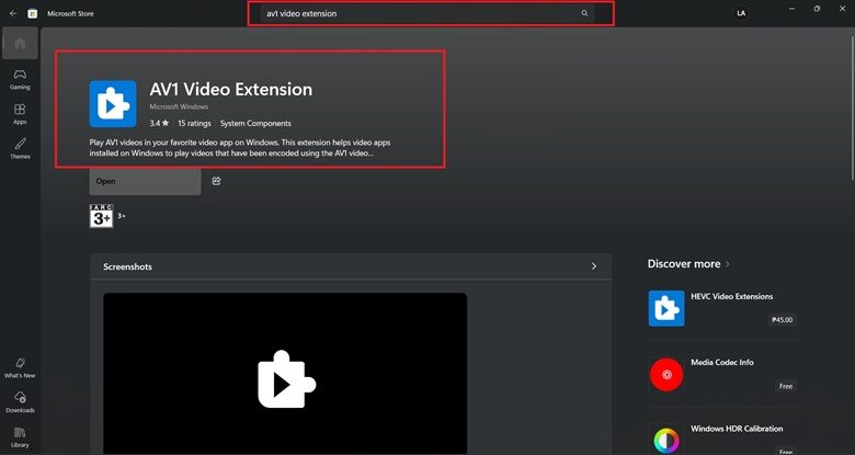 install and open av1 video extension