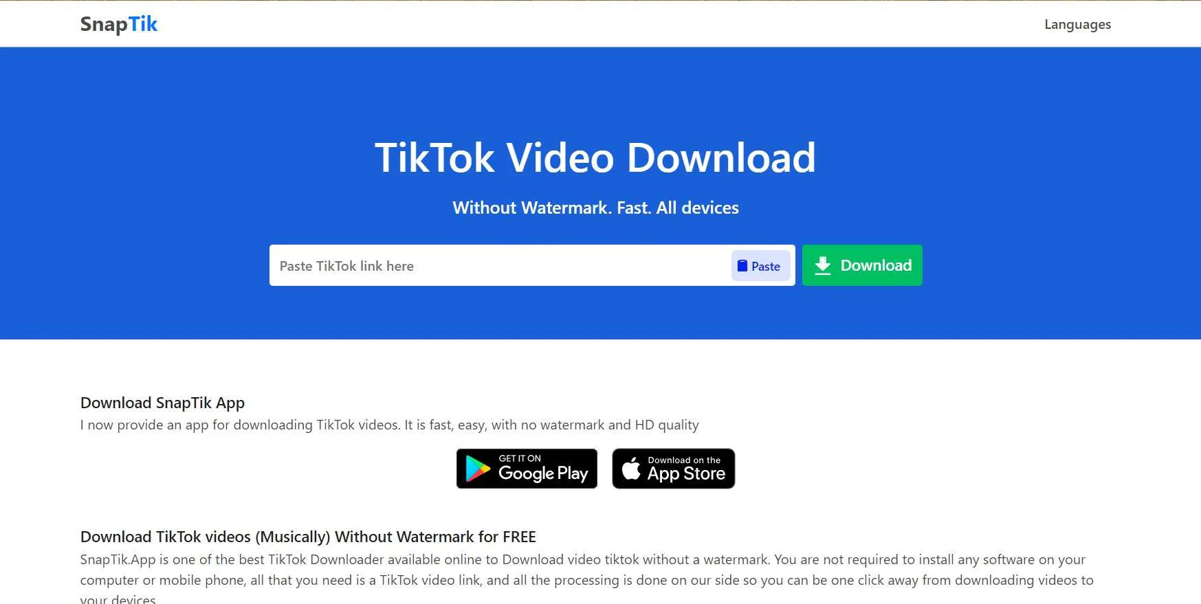 Remova marcas d'água do TikTok dos vídeos de maneira online com o SnapTik