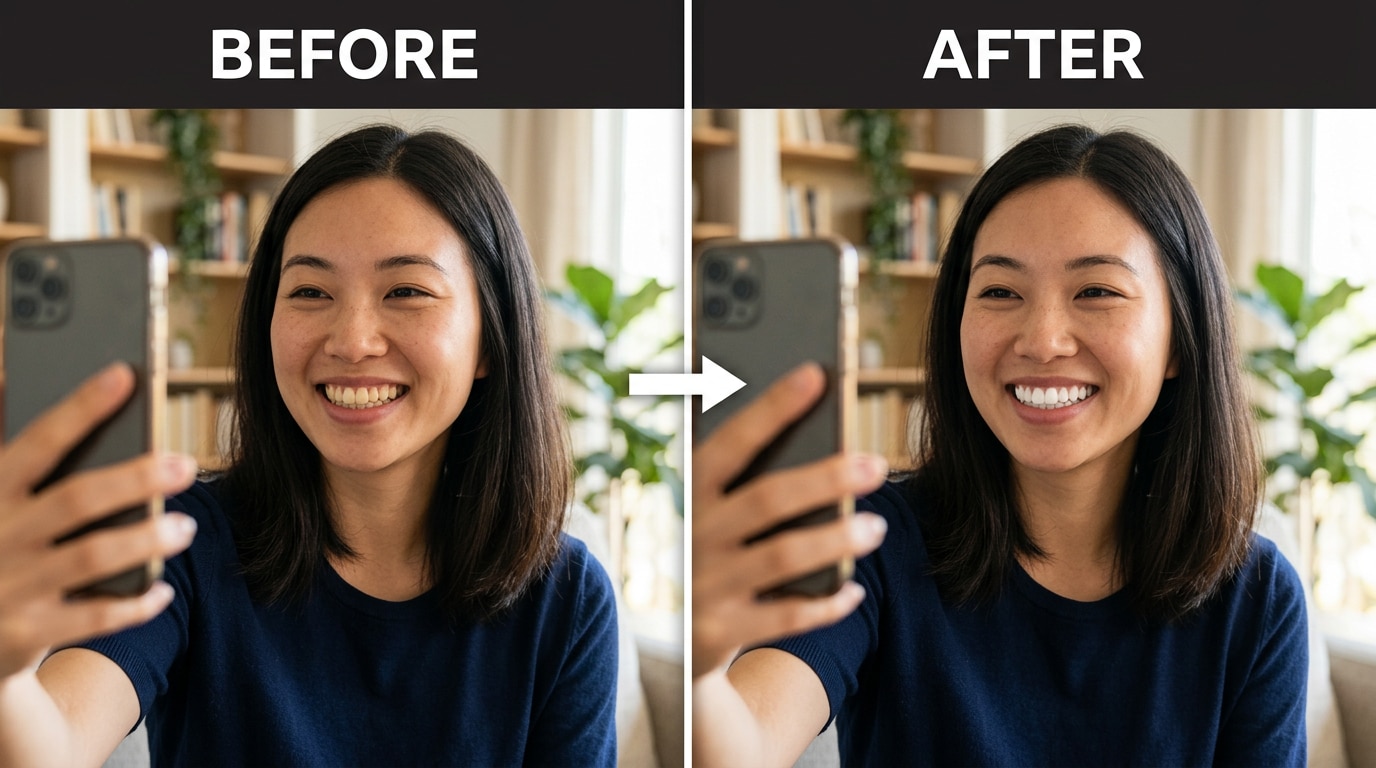 selfie with yellow-tinted teeth corrected naturally