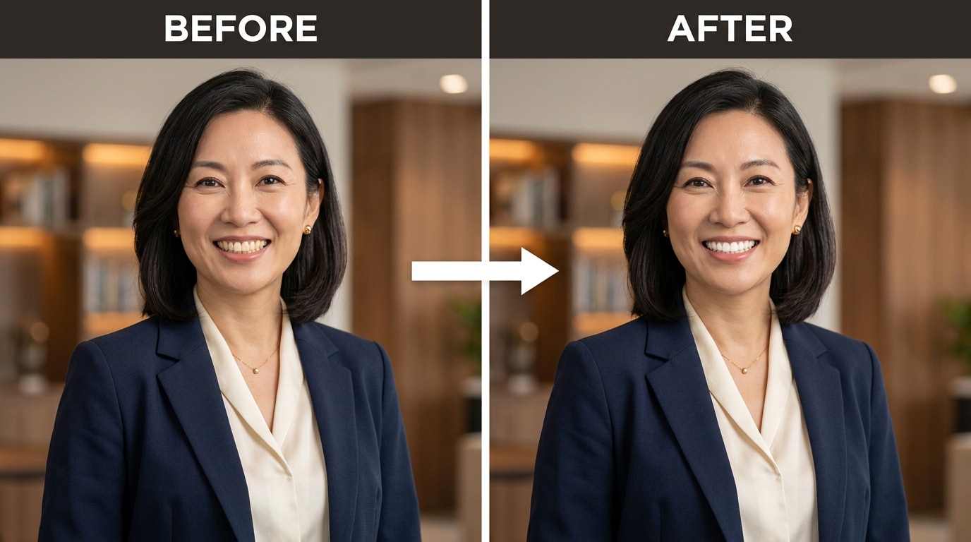 professional headshot with teeth color corrected naturally