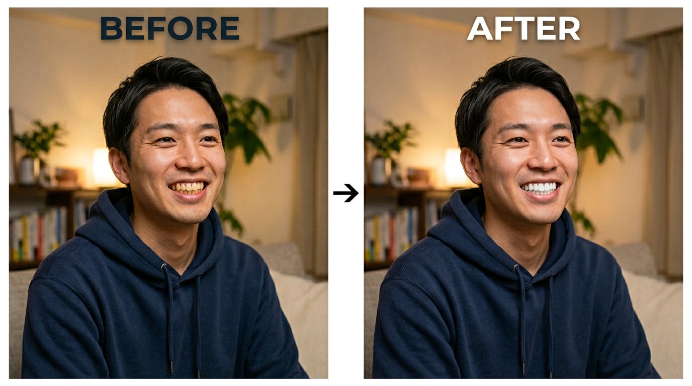 dating app profile photo with yellow teeth corrected naturally