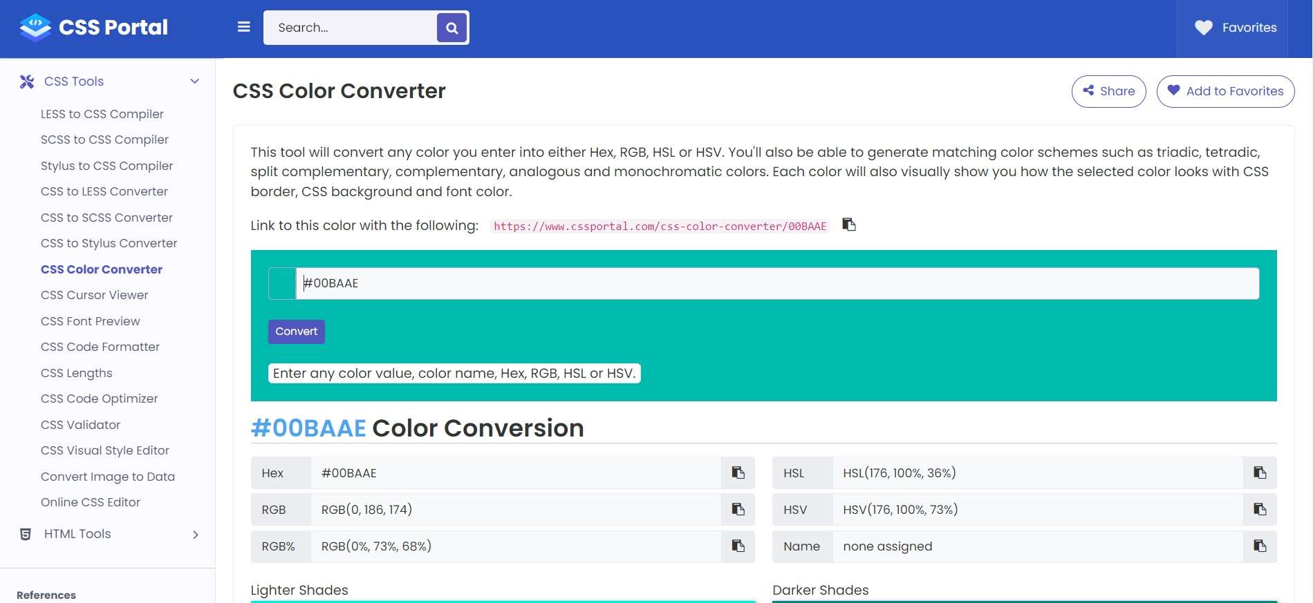 css portal color converter interface
