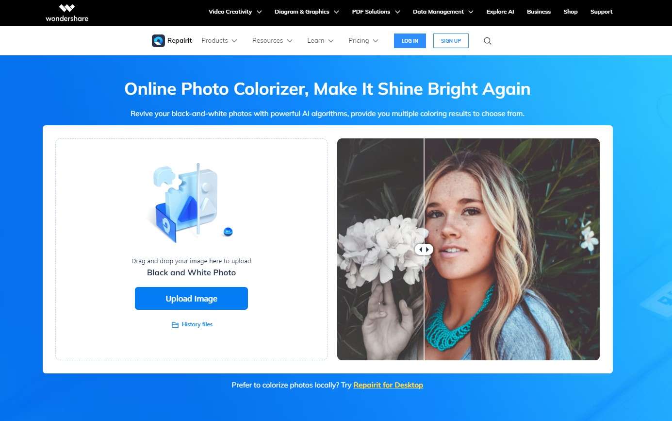 wondershare repairit online photo colorizer