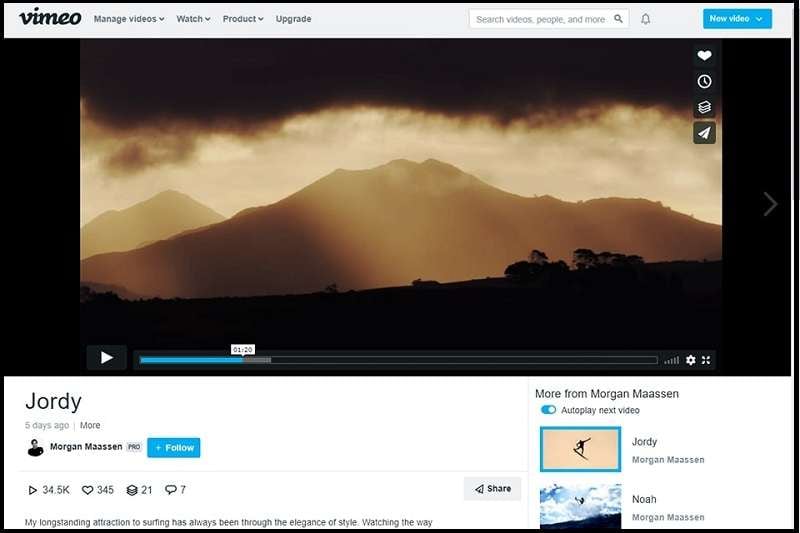 interface de vimeo