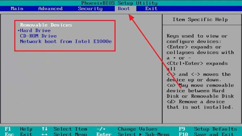 reorder boot devices 