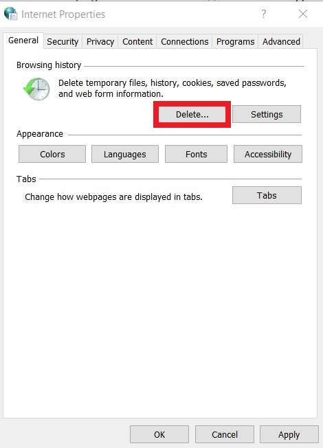 deleting browsing history on windows 10