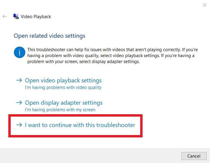 running video playback troubleshooter on windows 10