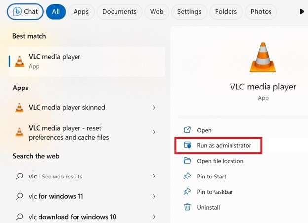 run VLC as administrator 
