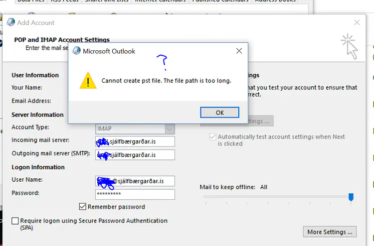 cannot create pst file the path is too long error