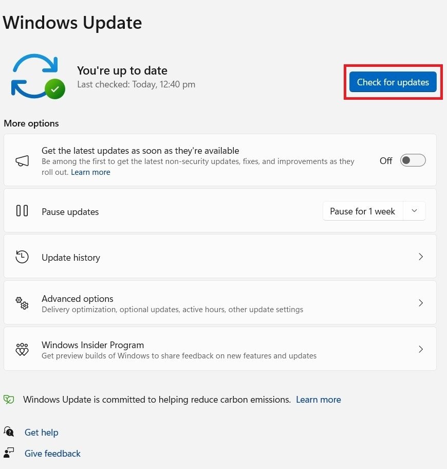 windows check for updates