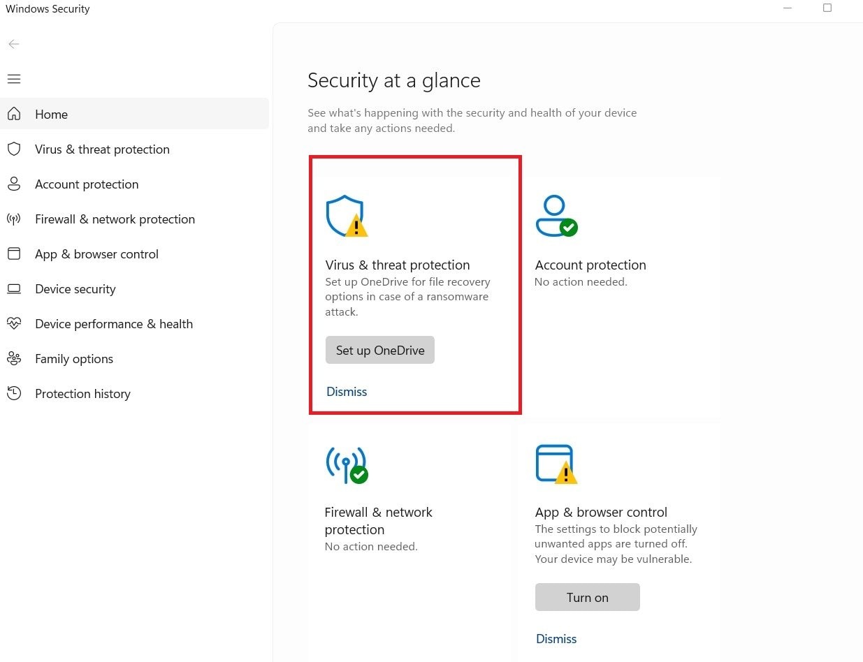virus and threat protection windows security settings