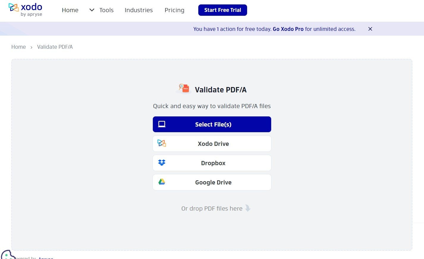 xodo online pdf validation tool